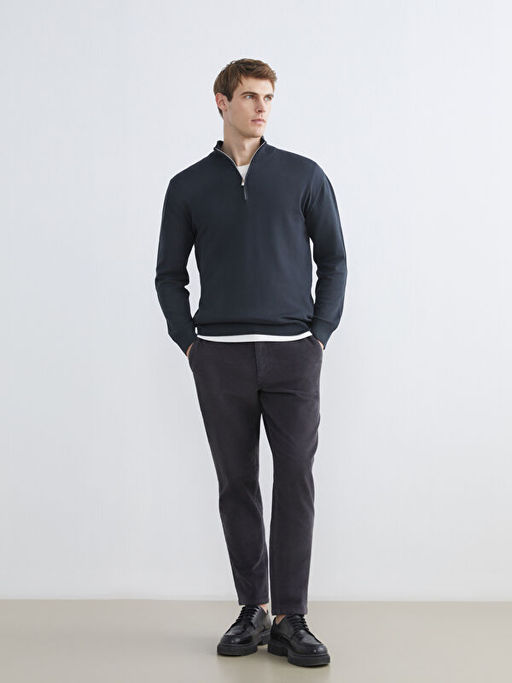 Fermuarl? Dik Yaka Erkek Triko Kazak