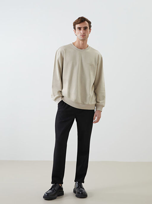 Bisiklet Yaka Uzun Kollu Bask?l? Erkek Sweatshirt