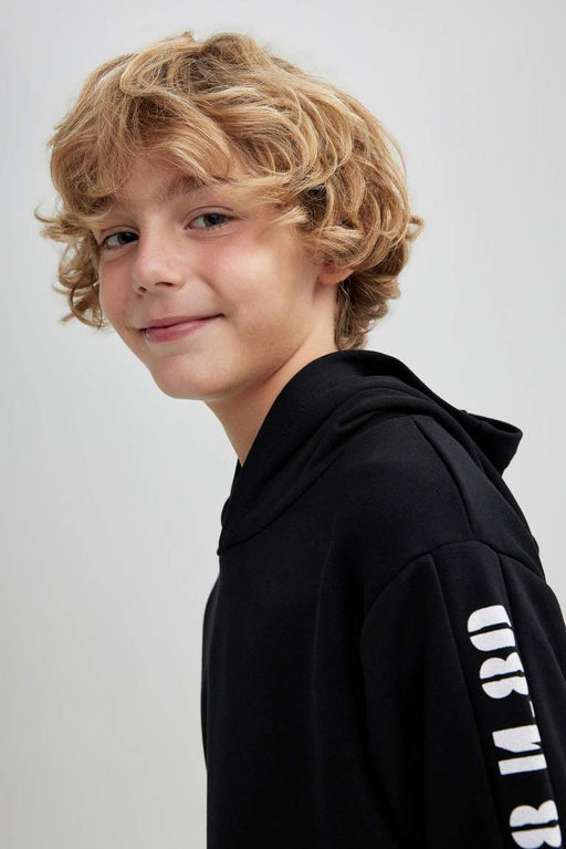 Толстовка оверсайз с капюшоном и принтом герба для мальчиков - Defacto фото 7