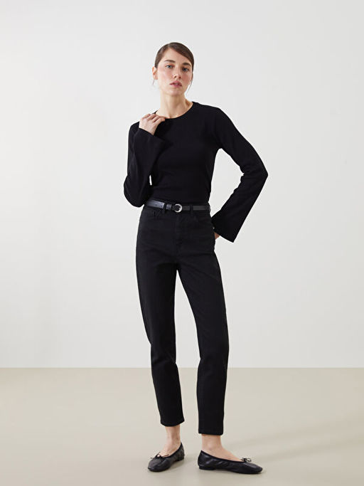 Beli Kemerli Mom Fit Kad?n Jean Pantolon