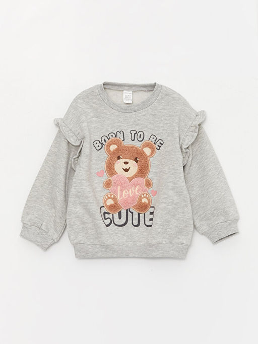 Bisiklet Yaka Bask?l? K?z Bebek Sweatshirt