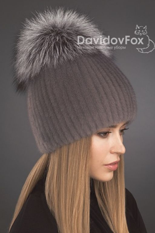 Шапка Лыжница норка серо-голубая