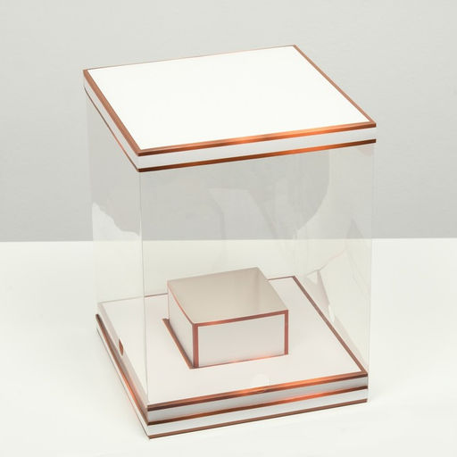 Коробка для цветов с вазой и PVC окнами складная, бронза, 23×30×23 см