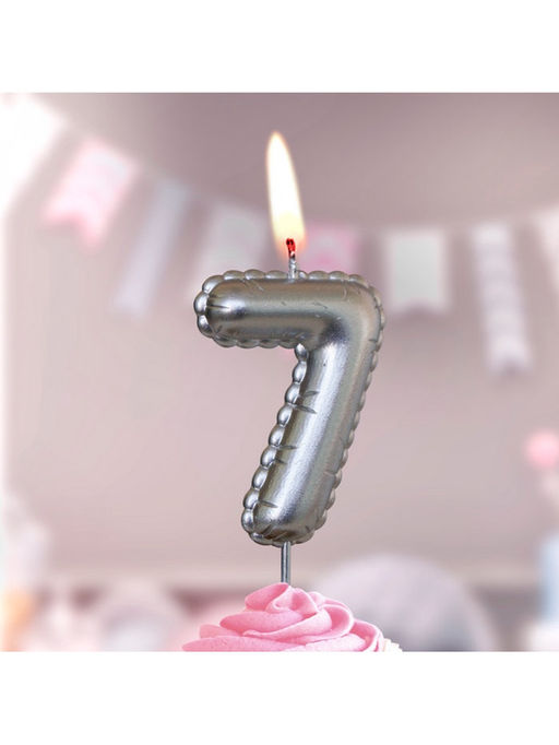 Цена за 3 шт. Свеча в торт на шпажке «Воздушная цифра 7», серебро