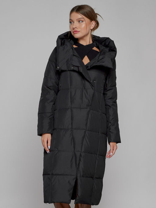 Пальто утепленное с капюшоном зимнее женское черного цвета 13363Ch - Visdeer фото 9