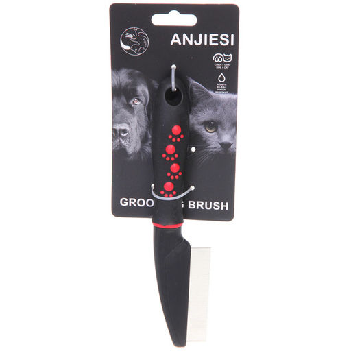 Расческа - гребень с частыми зубьями для животных "ПРОФФ - МОЙ БРО", прорезиненная ручка, цвет красный/черный, 4*21см