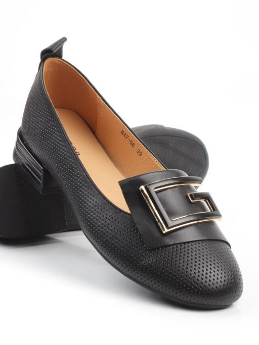 06-M47-56 BLACK Туфли женские на широкую ногу (натуральная кожа)