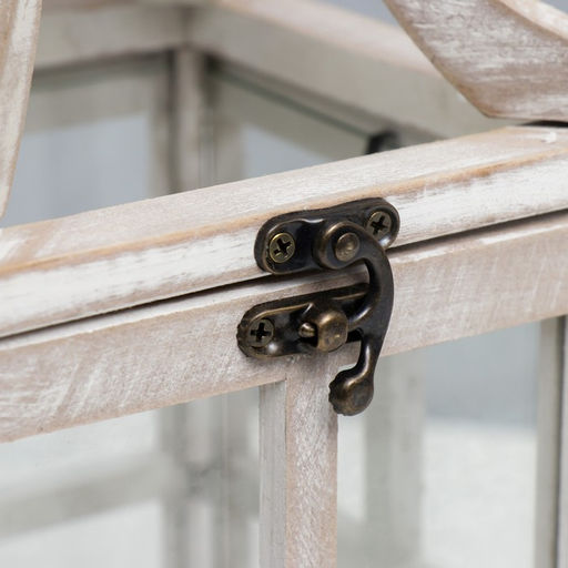 Деревянный подсвечник-фонарь на 1 свечу «Веранда», набор 2 шт., белый состаренный, 35×15×15 см; 53×20×20 см