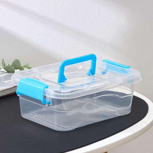 Контейнер для хранения, крышка с ручкой на защёлке, 1.4 л, 20×15×7.5 см, прозрачный корпус, голубая ручка