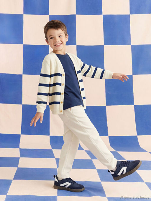 V Yaka ?izgili Erkek ?ocuk Triko H?rka