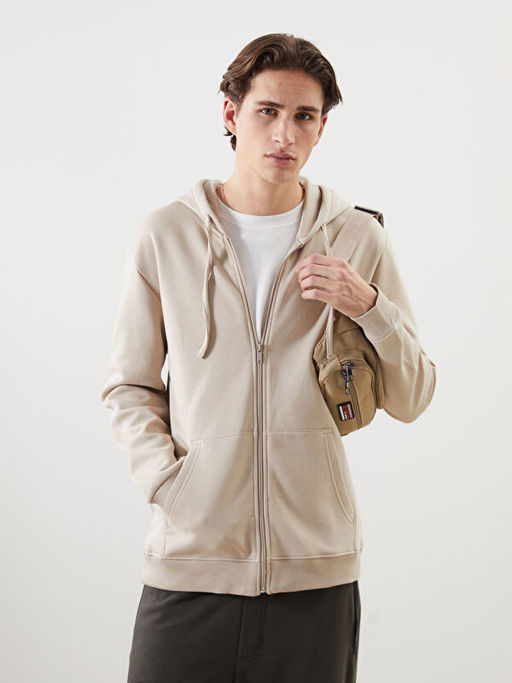 Dik Yaka Uzun Kollu Pel?? Erkek Fermuarl? Sweatshirt