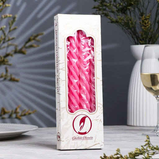 Набор свечей витых, 2.3×24.5 см, 5 ч, 50 г, 4 шт., тёмно-розовая