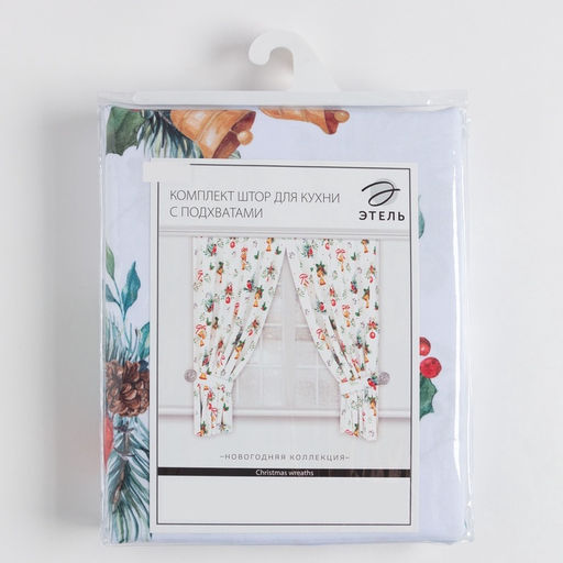 Комплект штор для кухни с подхватами Christmas wreaths 145?180 см - 2 штуки, габардин