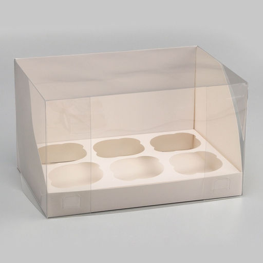 Цена за 2 шт. Коробка для 6 капкейков, белая 23.5×16×14 см