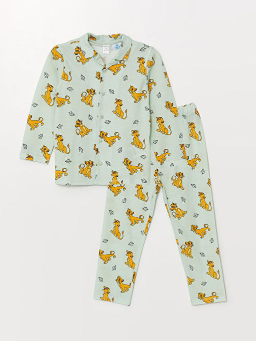 Polo Yaka Uzun Kollu Aslan Kral Bask?l? Erkek Bebek Pijama Tak?m?