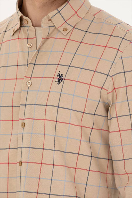 U. S. Polo Assn Мужская рубашка песочного цвета в клетку - U.s. polo assn фото 14