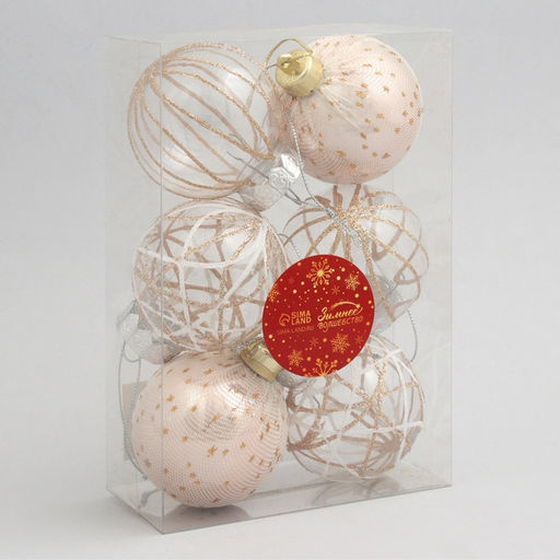 Ёлочные игрушки Зимняя долина, шары новогодние, d=6 см, набор 6 шт., бежевый - Зимнее волшебство фото 4