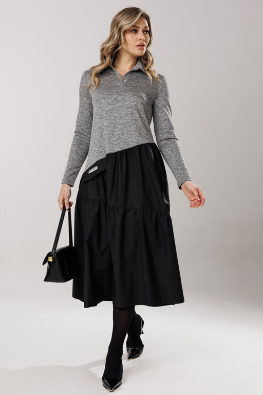Платье Lars Style 1204 серый меланж, черный