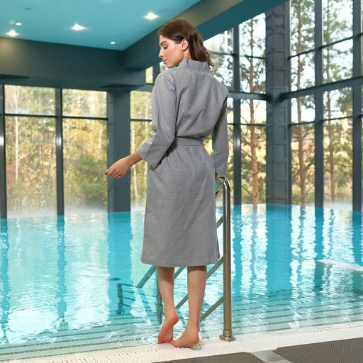 Халат вафельный женский Экономь и Я рукав 3/4, размер 42-44, серый, 100% хлопок, 200 г/м²