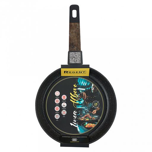 Сковорода с антипригарным покрытием "Albero" д24см, h5,3см, 2-х слойное антипригарное покрытие, бакелитовая ручка, "Regent" (Китай) Подходит для всех видов плит, включая индукционную.