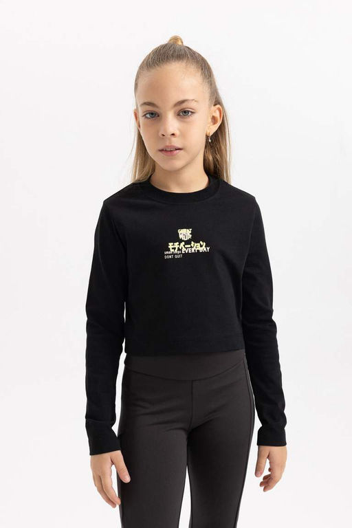 Футболка с длинным рукавом и принтом для девочек с круглым вырезом - Defacto фото 6