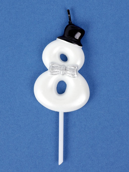 Цена за 3 шт. Свеча для торта «Джентельмен», цифра 8, белая