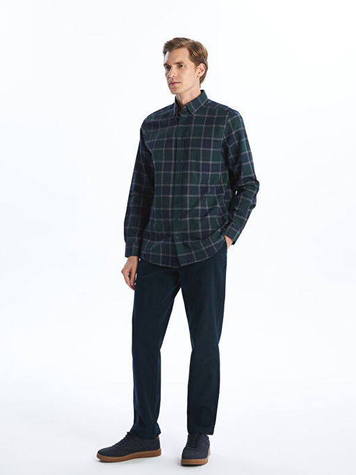 Regular Fit Uzun Kollu Ekose Gabardin Erkek G?mlek