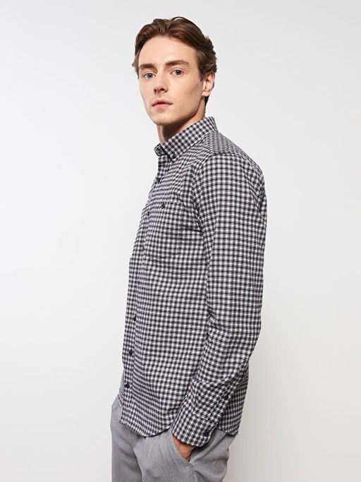 Regular Fit Uzun Kollu Ekose Gabardin Erkek G?mlek