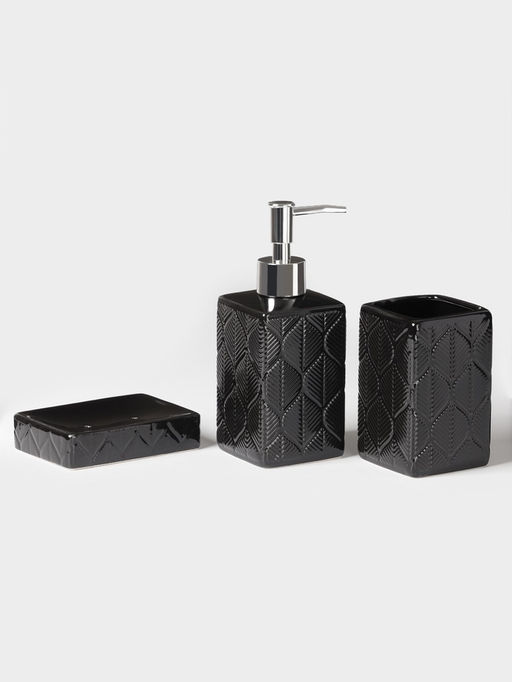 Набор для ванной «Лепесток», 3 предмета, дозатор для мыла, стакан, мыльница, чёрный