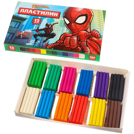 Пластилин 12 цветов, 180 г, Человек паук