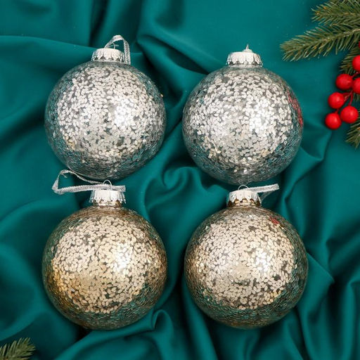 Ёлочные игрушки Праздничный блеск, шары новогодние, d=10 см, набор 4 шт., серебро/золото - Зимнее волшебство фото 3
