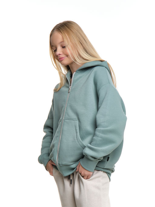 Толстовка с начесом оверсайз на молнии 22-5609 мятный - Mini maxi фото 5