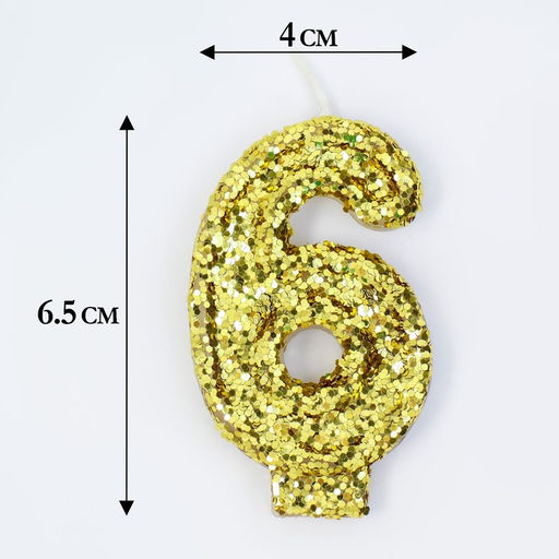 Свеча в торт Блестки, цифра 6, золото, 5,5 см - Страна карнавалия фото 2