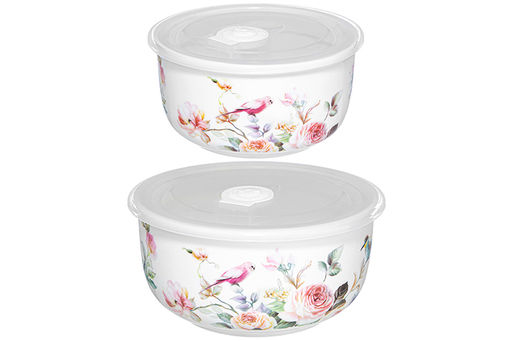 Набор 2 салатников 1 л 16*16*8 см + 500 мл 13,5*13,5*7 см Певчие птички с крышками, NEW BONE CHINA - Elan gallery фото 8