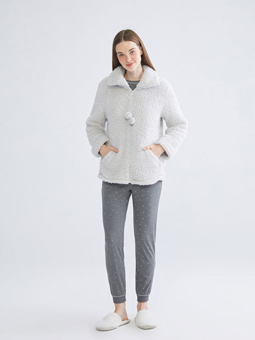 G?mlek Yaka Pel?? Kad?n Pijama ?st?