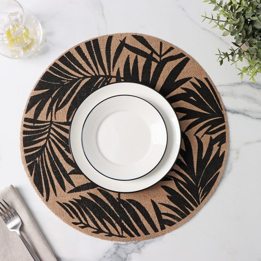 Набор салфеток сервировочных Доляна Листья, 4 шт, d=38 см, цвет чёрный  фото 6