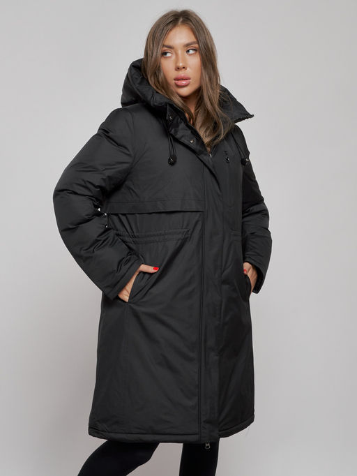 Пальто утепленное с капюшоном зимнее женское черного цвета 52333Ch - HULDLUCK фото 7
