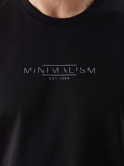 Bisiklet Yaka Bask?l? Penye Erkek Ti??rt