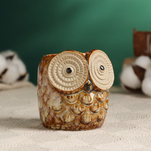 Горшок для цветов «Совенок» керамический, 200 мл, 8×7×8 см, бежевый