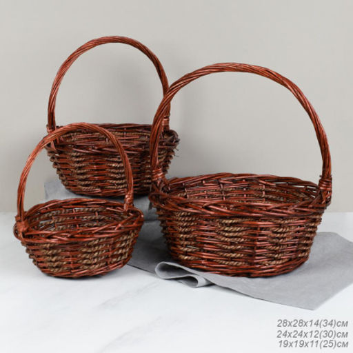 Корзина плетеная 3 штуки темно коричневые 33х12/27х10/22х9 см / S/3 22-42-B /уп 28/круглая - ГалеонТрейд фото 5