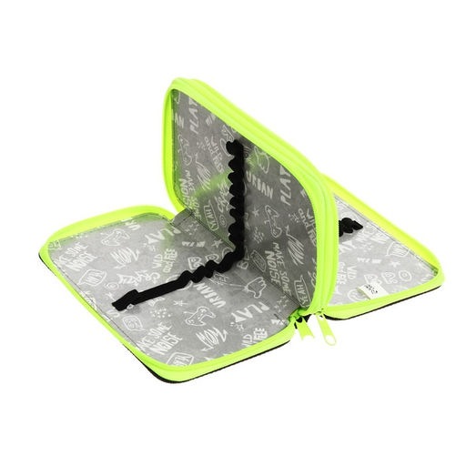 Пенал школьный, 2 секции, 11×19 см «Чёрный-ярко-салатовый»