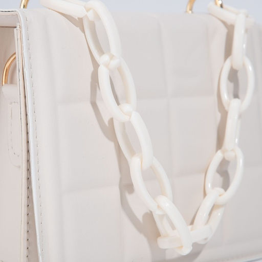 Сумка женская мессенджер из искусственной кожи с цепью, 14×20 см, молочная