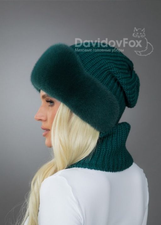 Шапка Ника норка трикотаж изумруд