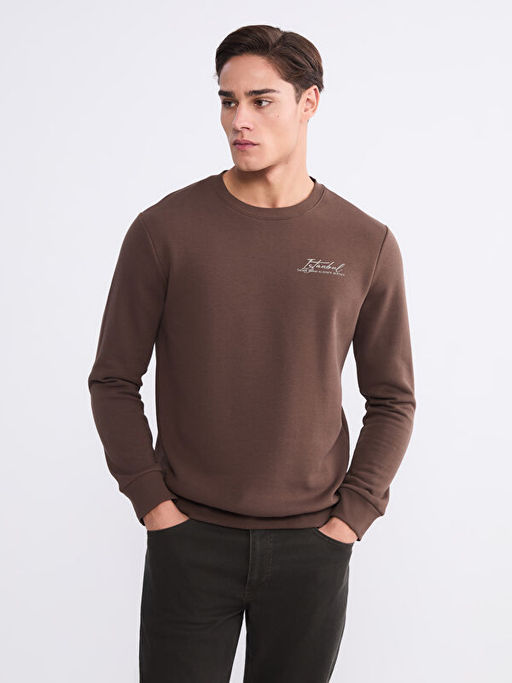 Bisiklet Yaka Bask?l? Erkek Sweatshirt