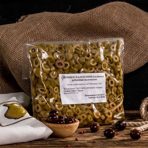 Оливки зеленые Халкидики (КОЛЕЧКИ) EVROS, Греция, вакуум, 1кг  фото 2