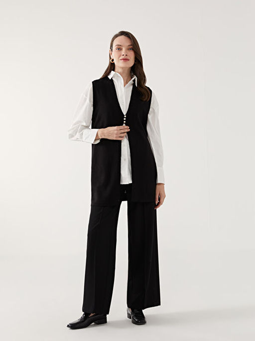 V Yaka Ta?l? Kad?n Triko Yelek