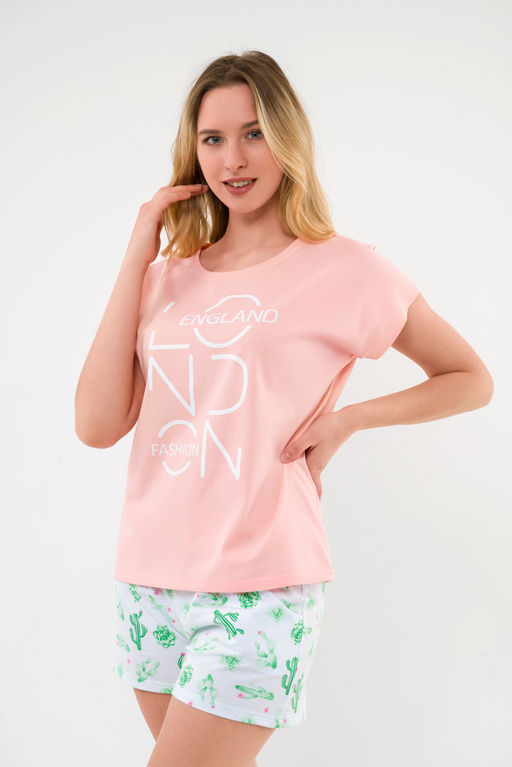 Пижама женская из футболки и шорт из кулирки Алиса розовый - Амадэль фото 7