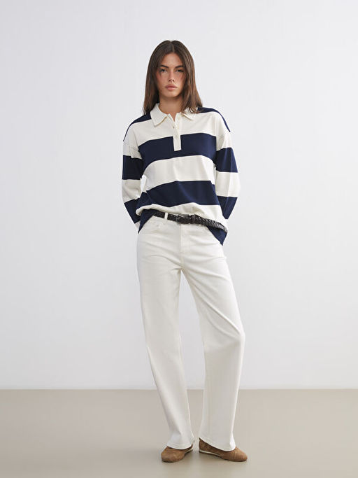 Polo Yaka ?izgili Kad?n Ti??rt