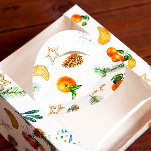 Коробка под бенто - торт с окном «Мандарины и звезды», 14×14×8 см