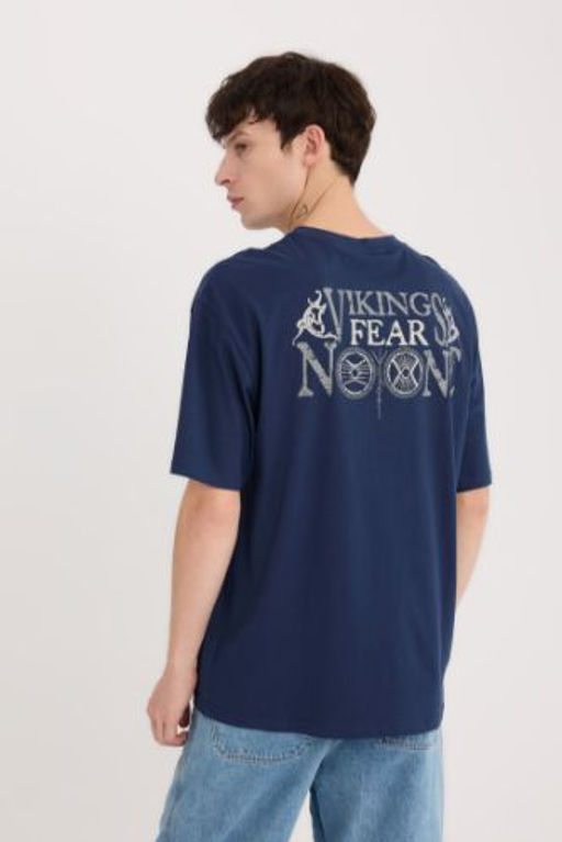 Vikings Valhalla Boxy Fit Bisiklet Yaka S?rt Bask?l? K?sa Kollu Tisort